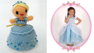 Muñeca cenicienta de lana - Niña con rizos vestida de princesa.