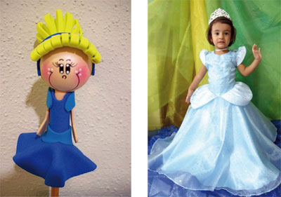Figura para lápiz de cenicienta - Niña trigueña vestida de princesa.