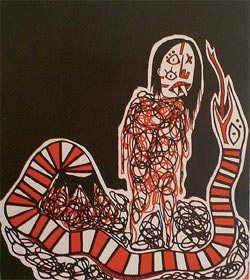 Ilustración de: ''El culebrón que se comió a la niñita en el Volcán''