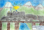 Dibujos de niños de la Escuela El Melocotón inspirados en el Proyecto Ave Fénix para la recuperación del tren del Cajón del Maipo. Agosto 2010.