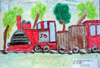Dibujos de niños de la Escuela El Melocotón inspirados en el Proyecto Ave Fénix para la recuperación del tren del Cajón del Maipo. Agosto 2010.