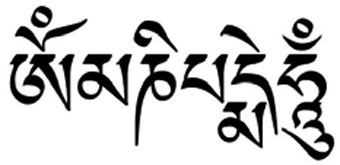 El mantra “Om mani padme hum”, escrito en Sánscrito.
