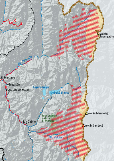 Parte del Mapa de Riesgo Regional correspondiente a San José de Maipo.