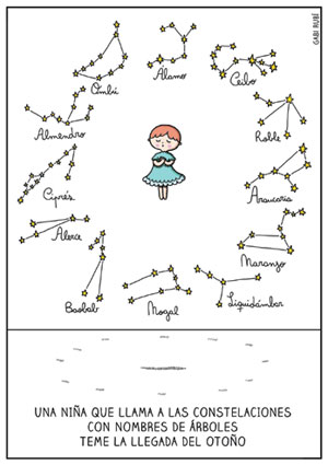 Ilustración de Gabi Rubi : constelaciones con nombres de árboles.