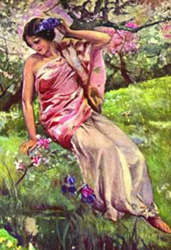 Ilustración de una joven con un pañuelo de seda