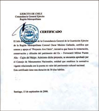 Certificado del Ejército de Chile, Comandancia General Ejército Región Metropolitana